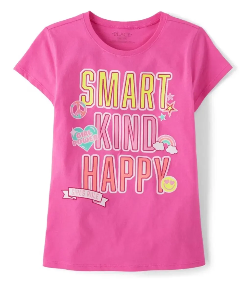 The Children's Place Girls Smart Kind Happy Graphic Tee in Pink, Size XL